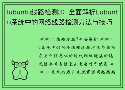 lubuntu线路检测3：全面解析Lubuntu系统中的网络线路检测方法与技巧