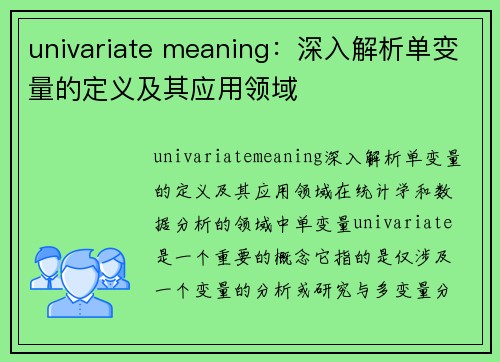 univariate meaning：深入解析单变量的定义及其应用领域